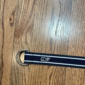 Vineyard Vines Blue and White Canvas Belt with Silver Buckle